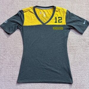 Nike Packers Rodgers 12 NFL Football T-Shirt Top V-Neck‎ Short Sleeve Small